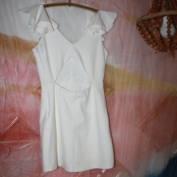Express White Sheath Dress Ruffled Sleeveless V Neck NWT 🌵Small - Picture 2 of 9